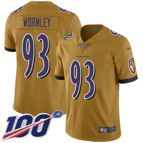 Baltimore Ravens Limited Gold Men Chris Wormley Jersey NFL Football #93 100th Season Inverted Legend->youth nfl jersey->Youth Jersey